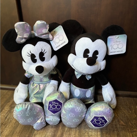 Disney 100 Years of Wonder Plush 17" Mickey & Minnie Mouse Dolls Metallic Silver - Picture 10 of 12
